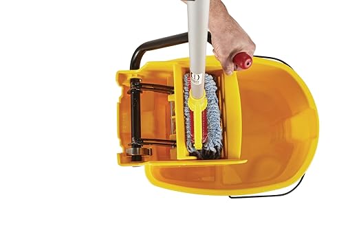 Rubbermaid Commercial Products WaveBrake 35 Qt. Side-Press Mop Bucket and Wringer Combo on Wheels Yellow for Professional/Industrial/Business Heavy-Duty Floor Cleaning/Mopping