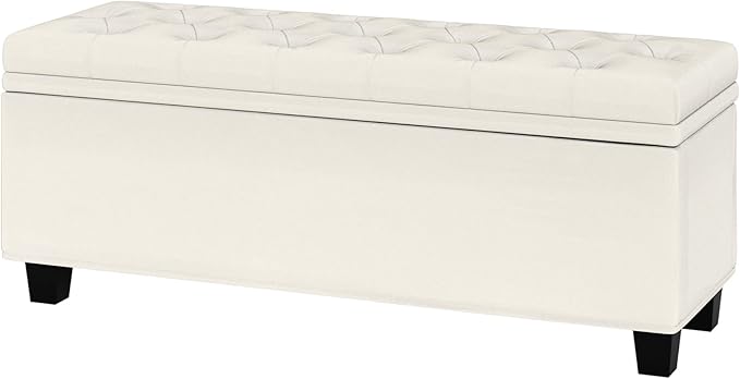 Maupvit Ottoman with Storage, Ottoman Bench with Lift Top, Upholstered Storage Bench with Hinged Lid, Bedroom Bench with Seating, Foot Rest Stool（Beige）