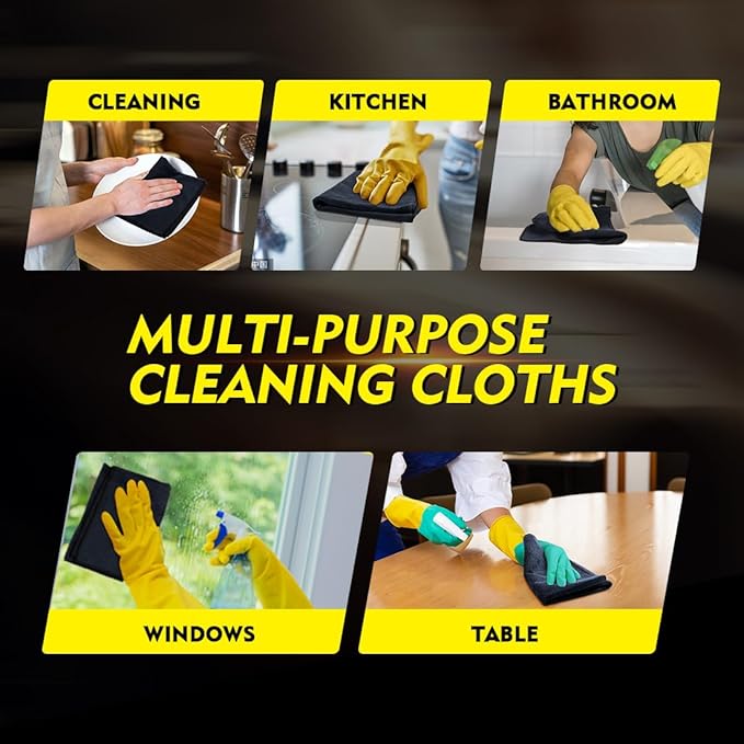 HOMEXCEL Microfiber Cleaning Cloth 20 Pack 11.5 x 11.5 inch Microfiber Towels for Cars Ultra Absorbent Car Washing Cloth Lint Free Streak Free Cleaning Rags for Car, Kitchen Window Black
