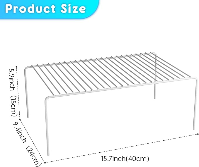 Large(15.7 x 9.4 inch)White Cabinet Storage Shelf Rack Set of 4, Rustproof Metal Wire Kitchen Counter Organizers and Storage, Spice Organization for Cabinet, Plate, Dish, Pantry, Bathroom, Fridge