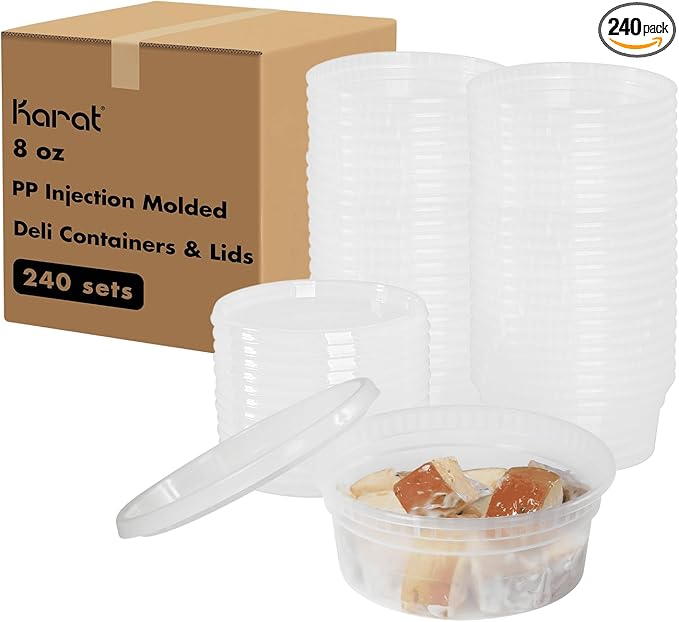 Karat [8oz - 240 ct] Clear PP Injection Molded Round Deli Containers with Lids (FP-IMDC8-PP)