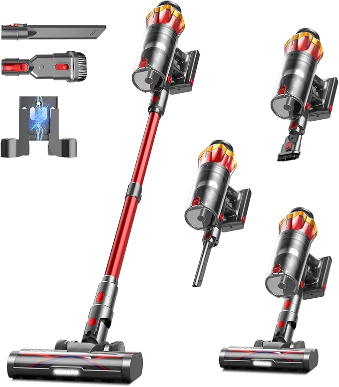 Cordless Vacuum Cleaner, 600W/50KPa/70Mins Vacuum Cleaners for Home, Self-Standing Stick Vacuum with Anti-Tangle Brush & OLED Touch Screen, Vacuum Cleaner for Hardwood Floors and Carpet,Pet Hair,Car