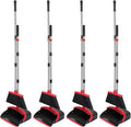 NACENA Broom and Dustpan Set, 52-in Long Adjustable Handle Broom Dustpan Combo with Dustpan Teeth to Automatically Clean Hair Suitable for Home Kitchen Office Hall Floor (Black&Red), 4 Pack