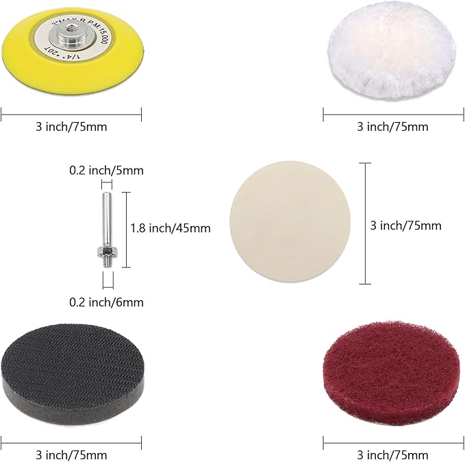 3 Inch Car Headlight Restoration Kit, Car Polishing Sanding Discs Assortment 2000 to 10000 Grit with 1/4 Inch Shank Backing Pad, Scouring Pads, Soft Interface Pad, Woolen Buffer Pads, 39PCS