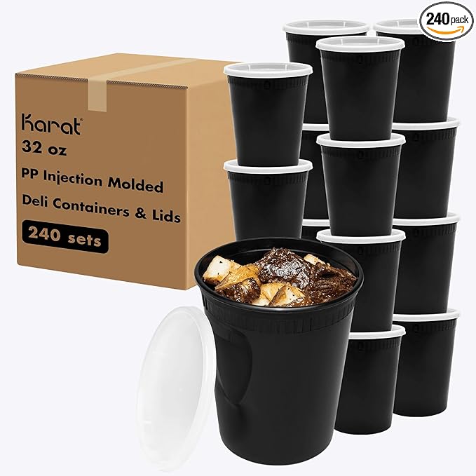 Karat [32oz - 240 ct Black PP Injection Molded Round Deli Containers with Lids (FP-IMDC32-PPB)