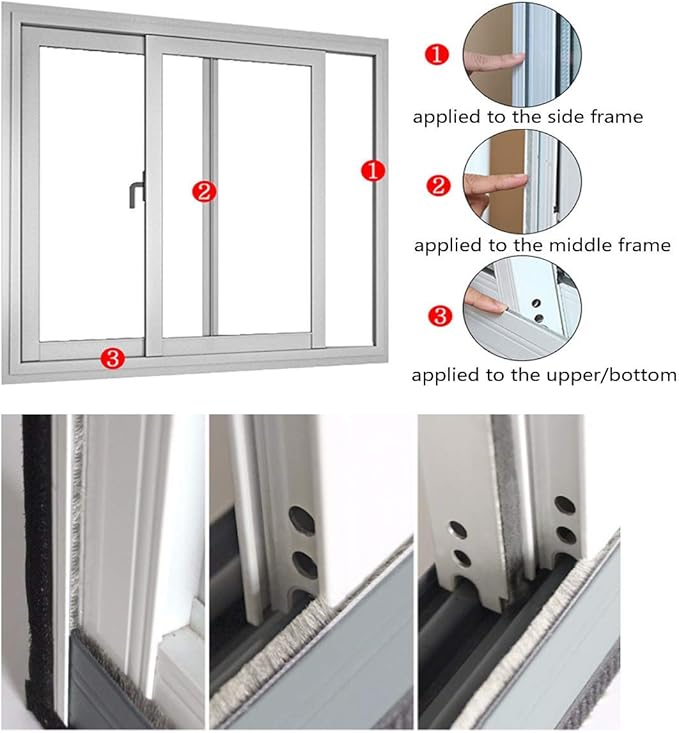 Weather Stripping Brush for Sliding Windows/Doors Frame Side,Pile Self Adhesive Weatherstrip Seal Strip Sealer Draft Stoppers (33ft x11/32 Backing x 11/32 Brush inch, Grey)