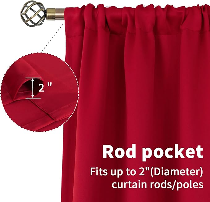 BGment Red Blackout Curtains 40 Inches Length for Short Window - Thermal Insulated Darpes with Rod Pocket Room Darkening for Kitchen Cafe Bathroom Camper, 2 Panels, 34 x 40 Inch