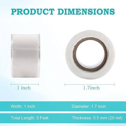 Self Fusing Silicone Tape 2 Rolls 1 in x 5' White Waterproof Rubber Leak Proof Sealing Rubber Self-amalgamating Tape for Emergency Hot and Cold Water Pipe Repairs and Tool Fixation