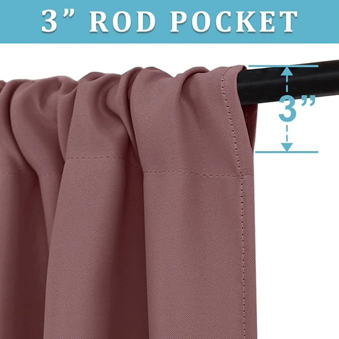 RYB HOME Living Room Curtains Blackout - Light Block Energy Efficiency Small Window Treatment Drapes for Kitchen Dining Baby Nursery Farmhouse Decor, W 42 x L 72 inch, Dusty Rose, 2 Panels