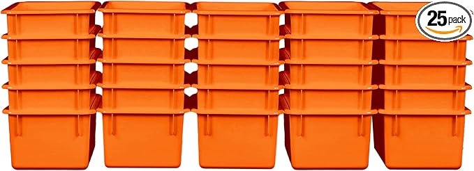 Wood Designs Cubby Storage Bin, Heavy Duty Plastic Containers for Kids Orange Cubby Tray Set of 25
