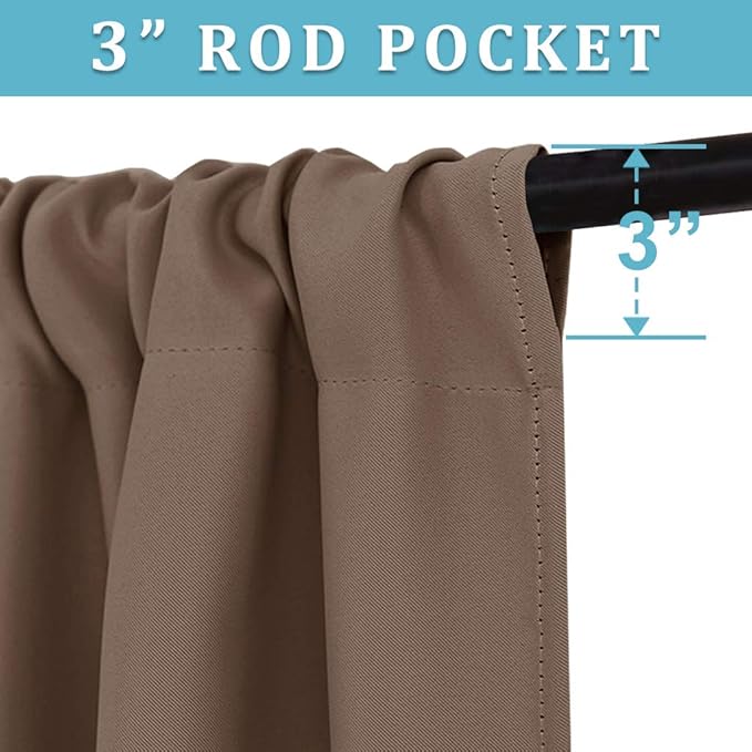 RYB HOME Curtains for Bedroom 63 inches Long, Blackout Thermal Insulating Window Treatment Drapes for Living Room Bathroom Basement Laundry Classroom, W 34 x L 63, Mocha, 2 Panels
