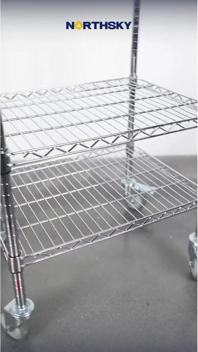 Northsky 3-Shelf Wire Utility Cart on Wheels, Chrome Finish Rolling Metal Shelving with Wheels, 550lb Capacity, 24" x 18" x 44.1", 3 Tier Rolling Cart for Kitchen Bar Storage Use