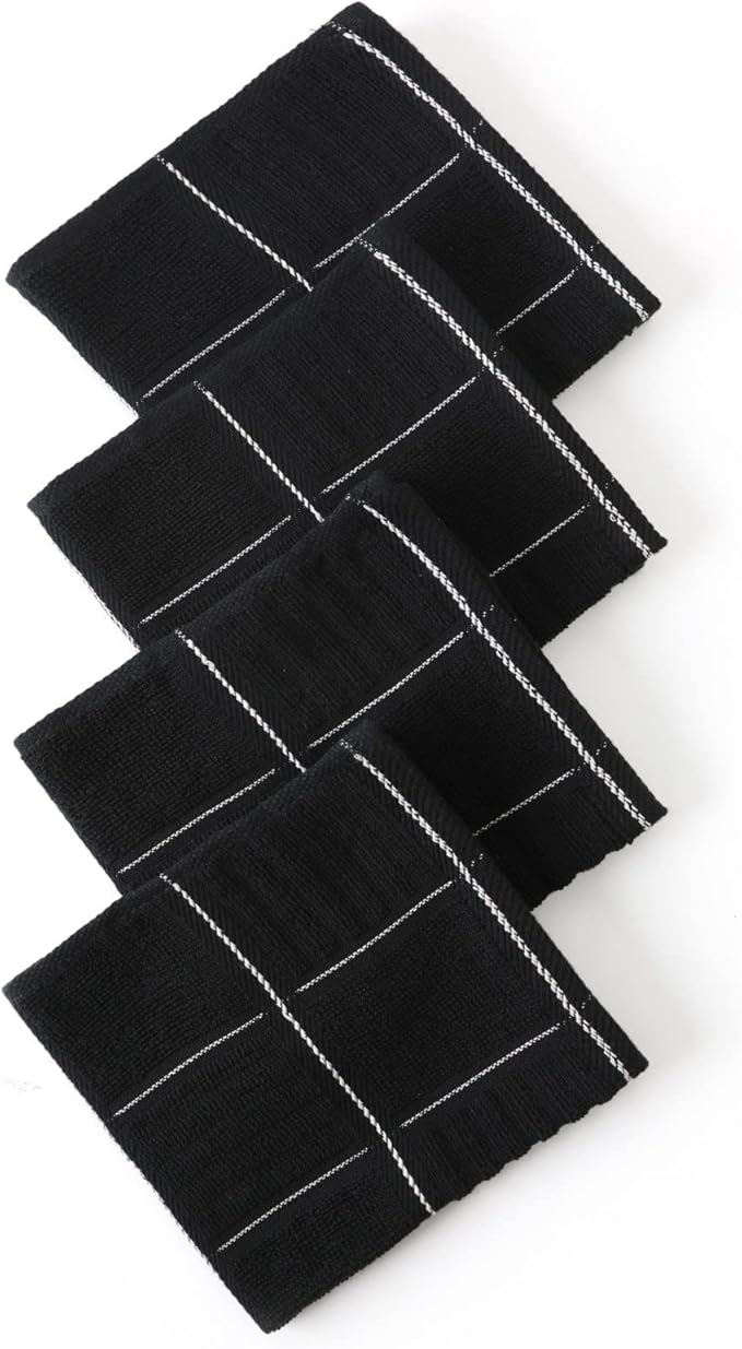 Glynniss Kitchen Towels and Dishcloths Set, Absorbent Dish Towels and Dish Cloths Set for Washing Dishes, Cleaning and Drying Use Pack of 8 (Black)