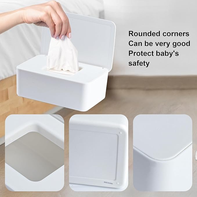 2Pcs Diaper Wipes Dispenser, Refillable Wipe Container, Wipe Container with Sealing Design Lid, Keep Wipes Fresh,Wet Wipes Cases (Black and Black)