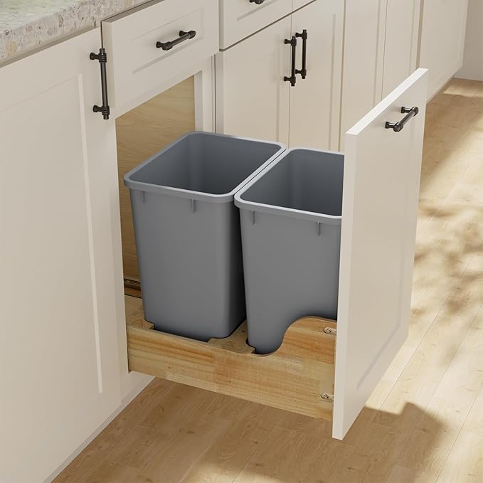 ROOMTEC 35QT Kitchen Trash Can, Lightweight and Sturdy Slim Trash Can, Wastebaskets for Office, Workspace, Kitchen, Bathroom, 2 Packs