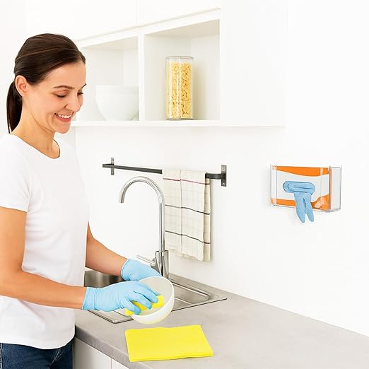 2 Packs Acrylic Glove Holder for Wall Mount, Clear Gloves Box Holders Glove Dispenser Wall Mounted Tissue Box Holder Reusable Kitchen Rack for Gloves Tissue Boxes