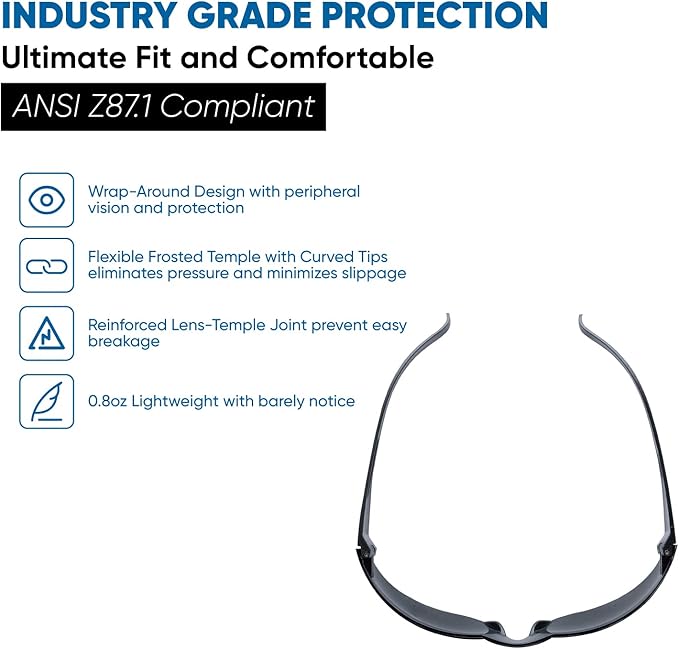 amoolo Tinted Safety Glasses Bulk of 48, Protective Safety Sunglasses, Dark Smoke Lenses for UV Protection, ANSI Z87.1 Impact Resistant Eye Protection for Work, Lab, Construction