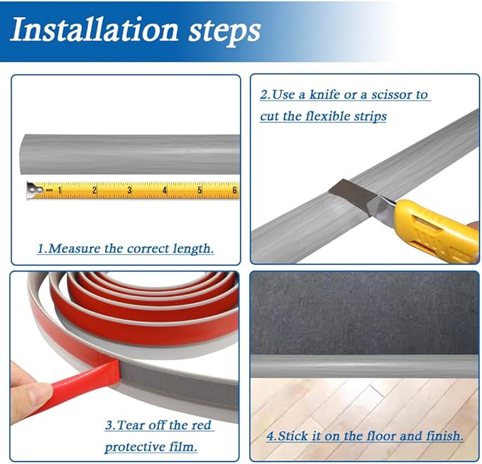 Floor Transition Strip Self Adhesive Carpet & Flooring Transitions Edging Trim Strip PVC Threshold Transitions Suitable for Threshold Height Less Than 5mm (10Ft, Wood Grain Gray-New)