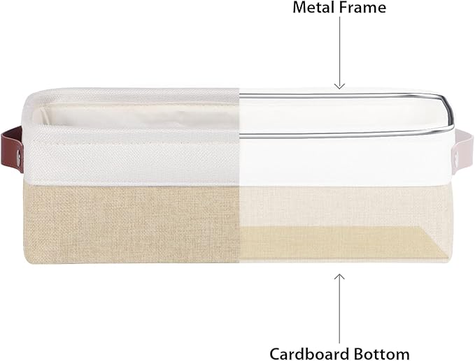 Univivi 4PC Long Narrow Storage Baskets, Small Fabric Storage Bins with PU Handles for Closet,Cabinet,Countertop Organizing Small Items(Khaki-15x6x5 inch)