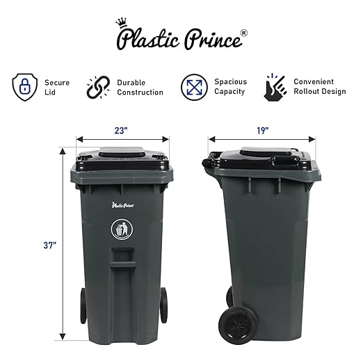 32 Gallon Trash Can with Wheels Outdoor Trash Can with Lid and Wheels Heavy-Duty Trash Bin for Outside Plastic Garbage Can Wheeled Gray for Home Hospitals Restaurants Offices