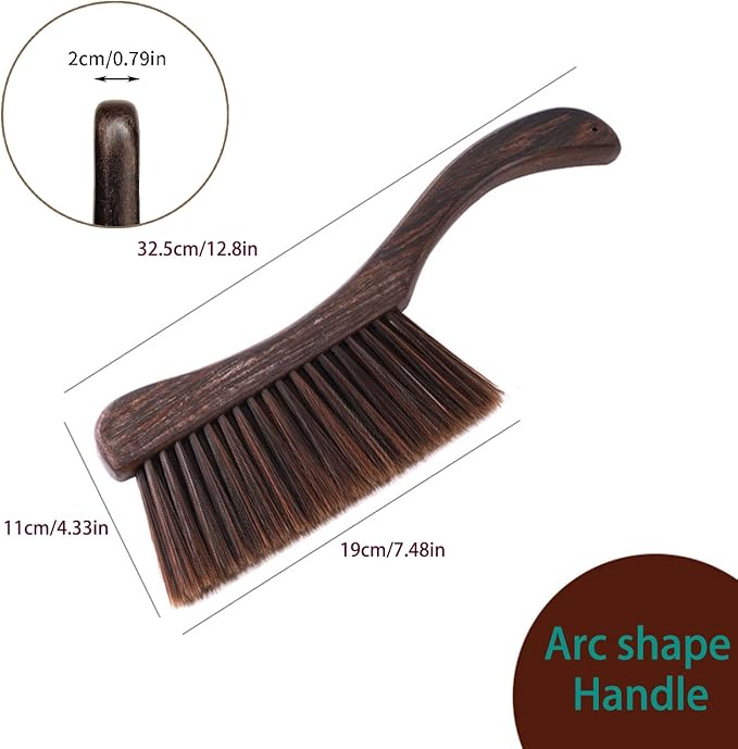 Hand Broom Brush, Dust Brush for Cleaning, Wood Block Hand Brush, Soft Bristle Cleaning Brush for Car Bed Furniture Clothes Garden Couch Draft (Curved Handle)