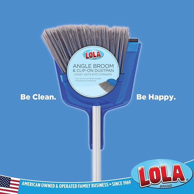 Angle Broom w/Dustpan, Indoor, 9.25" W Head, Smaller Style- Made w/Recycled Soda Bottles & Polished Aluminum Lightweight Handle, by LOLA, 1 Pack