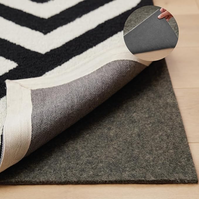 GORILLA GRIP Felt and Natural Rubber Stay in Place Slip Resistant Rug Pad, 1/8in Thick, 3x5 FT Protective Padding Under Area Rugs, Cushioned Gripper Pads, Carpet Runners, Hardwood Floors Protection