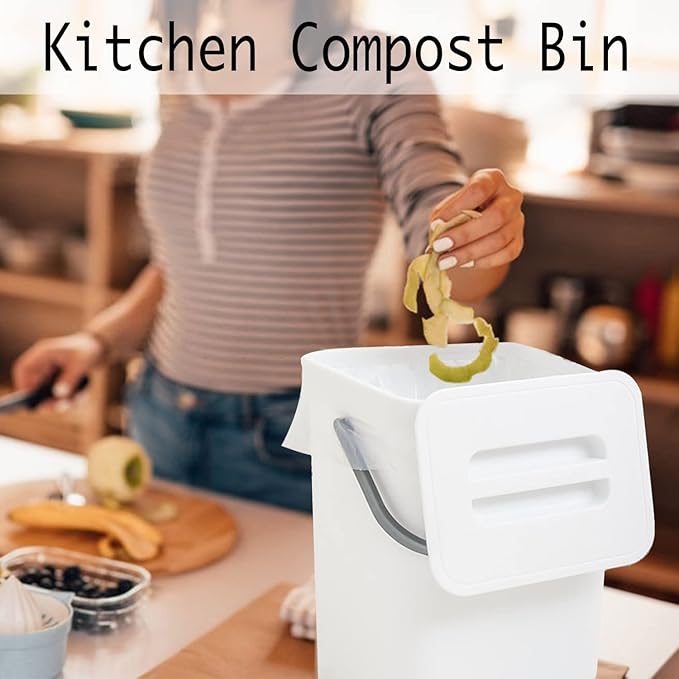 LALASTAR Compost Bin Indoor Kitchen Sealed, Hanging Small Trash Can with Lid Under Sink for Kitchen, Food Waste Bin for Countertop, Mountable Garbage Can for Bathroom, RV, 5L/1.3 Gal, White