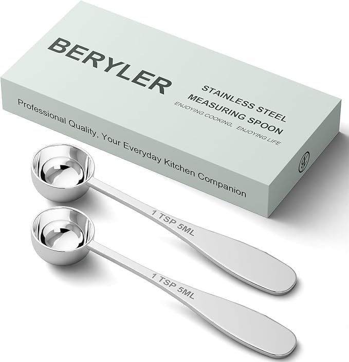 2PCS 1tsp(1/3tbsp, 5 ml) Single Measuring Spoon, Stainless Steel Individual Teaspoon, Metal Measure Scoop with Gift Box