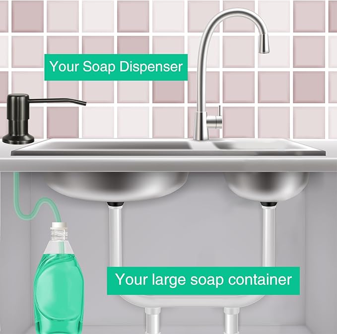 Soap Dispenser for Kitchen Sink, Built in Sink Soap Dispenser, Countertop Soap Dispenser Pump with 47" Extension Tube kit, No Need to Fill Little Bottle Again, Gray