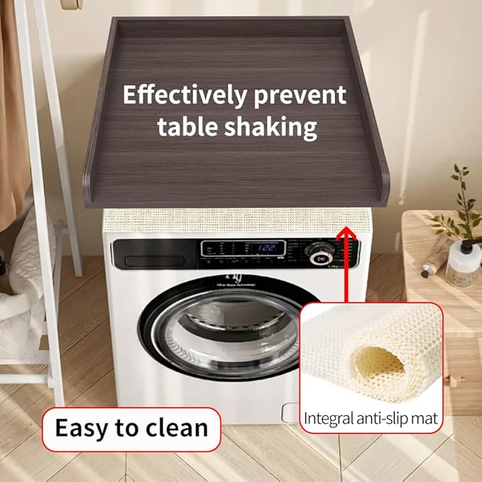 Washer Dryer Countertop Only,Edge Rails-27.5" Depth*27.5" Width Laundry Room Organization,High-Adhesion Non-Slip Protective Layer,with Edge Rails (Brown)