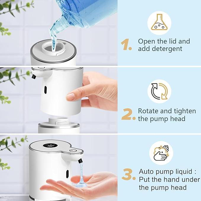 Automatic Liquid Soap Dispenser,6 Level Adjustable Liquid, Wall Mount Soap Dispenser,USB Rechargeable with LED Display,12.8oz/ 380ml Touchless Hand & Dish Dispenser for Bathroom, Kitchen
