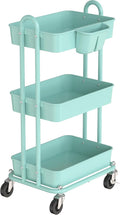 Simple Houseware 3-Tier Multifunctional Rolling Utility Cart with Hanging Bucket, Turquoise