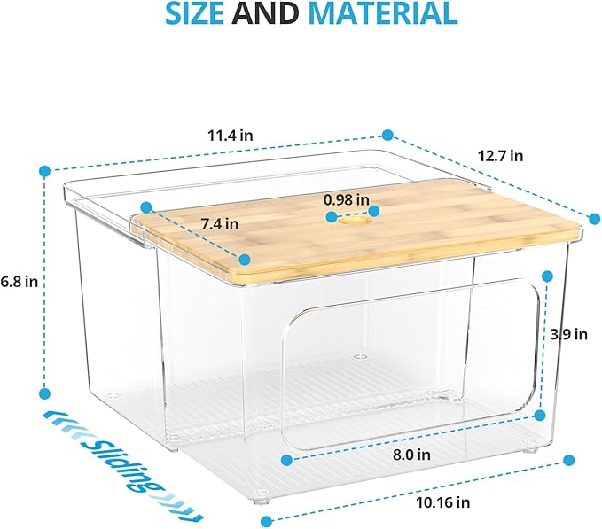 Trash Bag Dispenser Roll Holder - Clear Garbage Bag Holder Dispenser with Bamboo Lid and Sliding Drawer Box, Trash Bag Holder for Kitchen, Under Sink, Laundry Room Organization and Storage