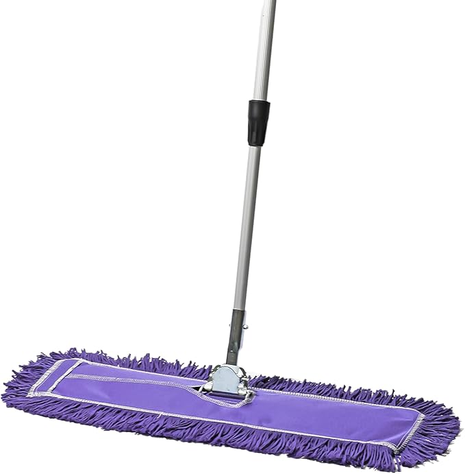 24 Inch Purple Commercial Dust Mop & Floor Sweeper with Extendable Handle – Mop for Hardwood, Tile, and Concrete Floor Cleaning