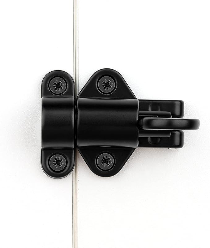 3 Packs Self-Closing Latches，Black Spring Door Lock，Resilient Bolt Latch Aluminum Alloy Safety Automatic Spring Barrel Slide Door Lock with Screws,Used for Gate,Window and Cabinet etc…