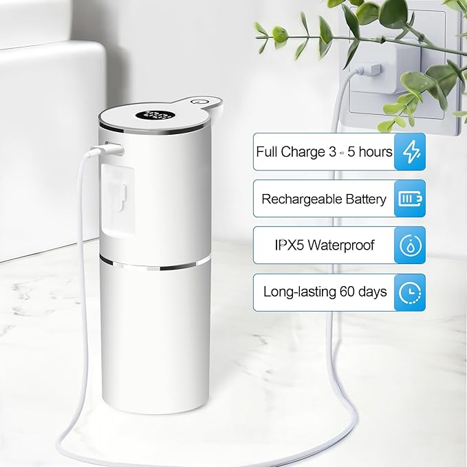 Automatic Foaming Soap Dispenser,6 Level Adjustable Foam, Wall Mount Soap Dispenser,USB Rechargeable with LED Display,12.8oz/ 380ml Touchless Hand & Dish Dispenser for Bathroom, Kitchen