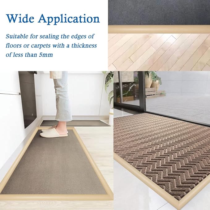 Floor Transition Strip Self Adhesive Carpet & Flooring Transitions Edging Trim Strip PVC Threshold Transitions Suitable for Threshold Height Less Than 5mm (3.3Ft, Wood Grain Beige-New)