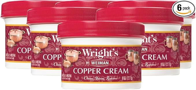 Wright's Copper and Brass Cream Cleaner - Gently Cleans and Removes Tarnish Without Scratching, 8 Ounce (Pack of 6)