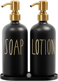 MOMEEMO Bathroom Soap Dispenser Set, Contains Hand Soap and Lotion Dispenser, Suitable for Black and Gold Bathroom Decor. (Black & Gold)