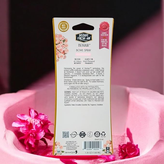 2-Pack: Superior Toilet Spray for Women with Instant Odor Elimination, Powdery Rose Fragrance, Odor Eliminator Bathroom Spray, Travel Size, Long-Lasting, Eco-Friendly, 1.35 Oz. - INSTANT FRESH AIR