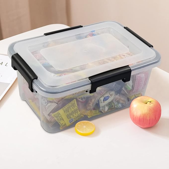 12 Quart Clear Storage Latching Bin, Plastic Pet Food Bins, 6 Packs