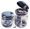 MURRI&MURRDI Denture Bath Case Holder with Mirror & Strainer Basket, Retainer Mouth Guard Soak Container Box, Braces Cleaner Cup, Travel Storage for Dentures, Retainers & Aligners (Dark Blue)