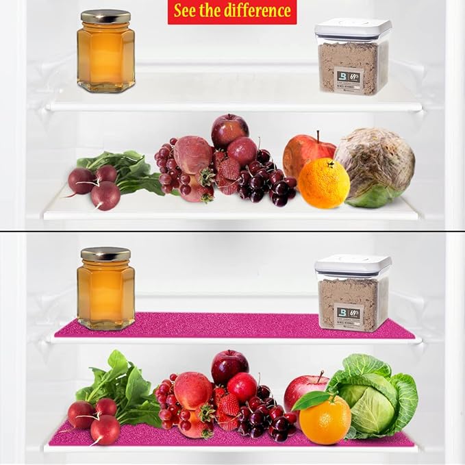 Dualplex® Fruit & Veggie Life Extender Liner for Fridge Refrigerator Drawers, 12x15 Inches (4 Pack) – Extends The Life of Your Produce & Prevents Spoilage (Pink)