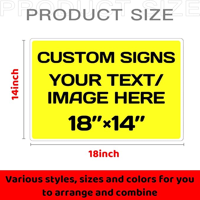 Repaly Personalized signs,Aluminum Weatherproof Metal Sign Multiple Sizes Custom Personalized Text And picture Here,hazard sign,garden sign,custom door sign,Customised business signs Yellow 18×14