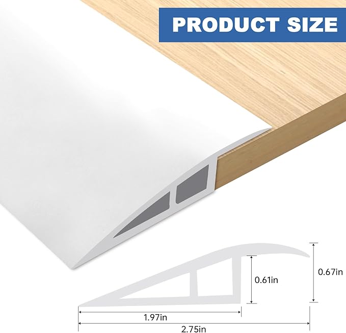 Vinyl Door Threshold Flooring Transition Strip Self Adhesive Carpet Edging Strip for Laminate Doorway Edge Threshold from 2/5" to 3/5" (White, 6.6 Ft)
