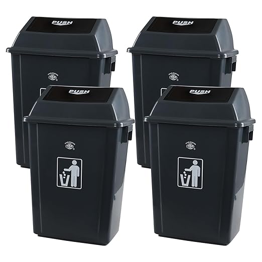 4 Packs 18 Gallon Large Commercial Trash Can, Kitchen Waste Bin with Lid, Plastic Tall Garbage Can Outdoor, 30" High
