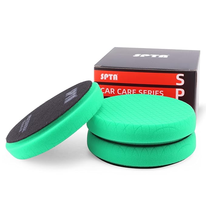 Green Heavy Cut Pad, Buffing Polishing Pads, SPTA 3Pcs 6.5 Inch Face for 6 Inch 150mm Backing Plate Compound Buffing Sponge Pads for Car Buffer Polisher Compounding, Polishing and Waxing -FPTSS6G-3