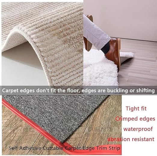 Self Adhesive Carpet Transition Strip with Edge Trim, Designed for Seamless Transitions from Carpet to Tile or Vinyl Floors, Perfect for Doorways.(Gray,6ft)
