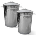 Plexon 2 Pack 13-Gallon Galvanized Steel Round Trash Can with Lid, Indoor and Outdoor Use, Durable Construction, Classic Design, Stylish